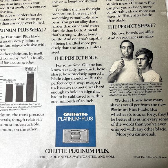 1969 Vintage Gillette Platinum Plus Print Ad Full Page Vintage Original  Adverti - Picture 3 of 6